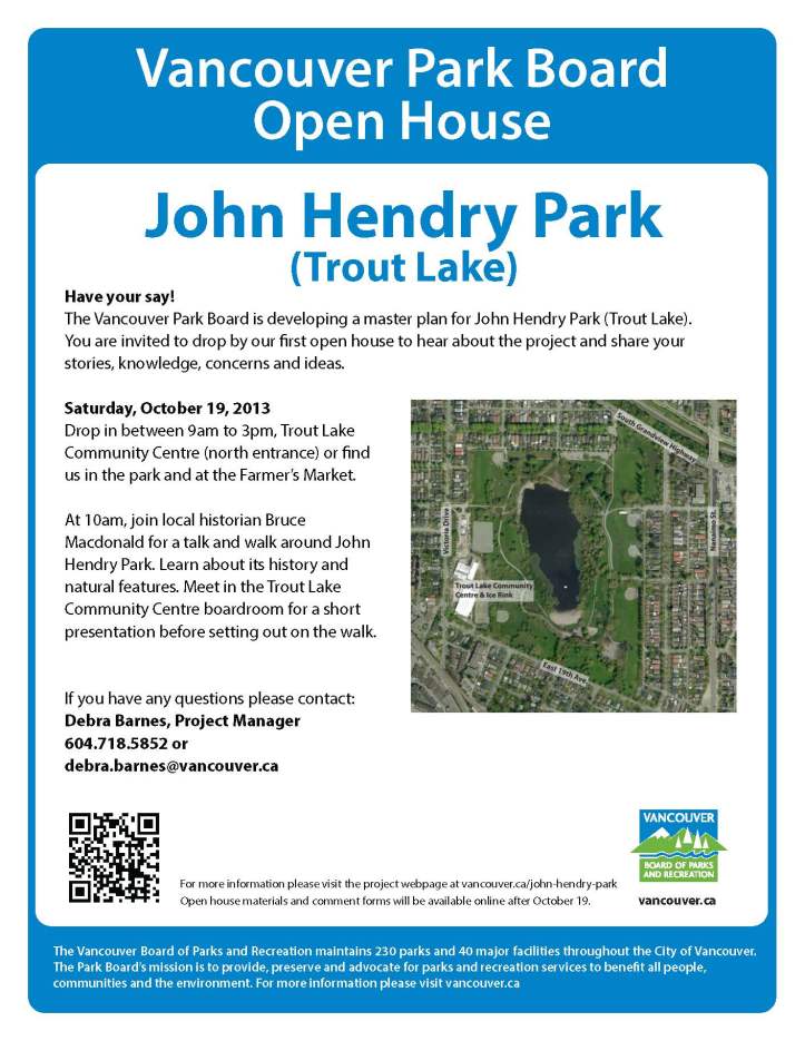 John Hendry Park (Trout Lake) - first open house flyer October 2013